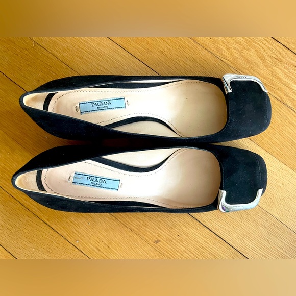 Prada Black Suede Block Heel Pumps Size 36.5/US 6.5 - Picture 2 of 10